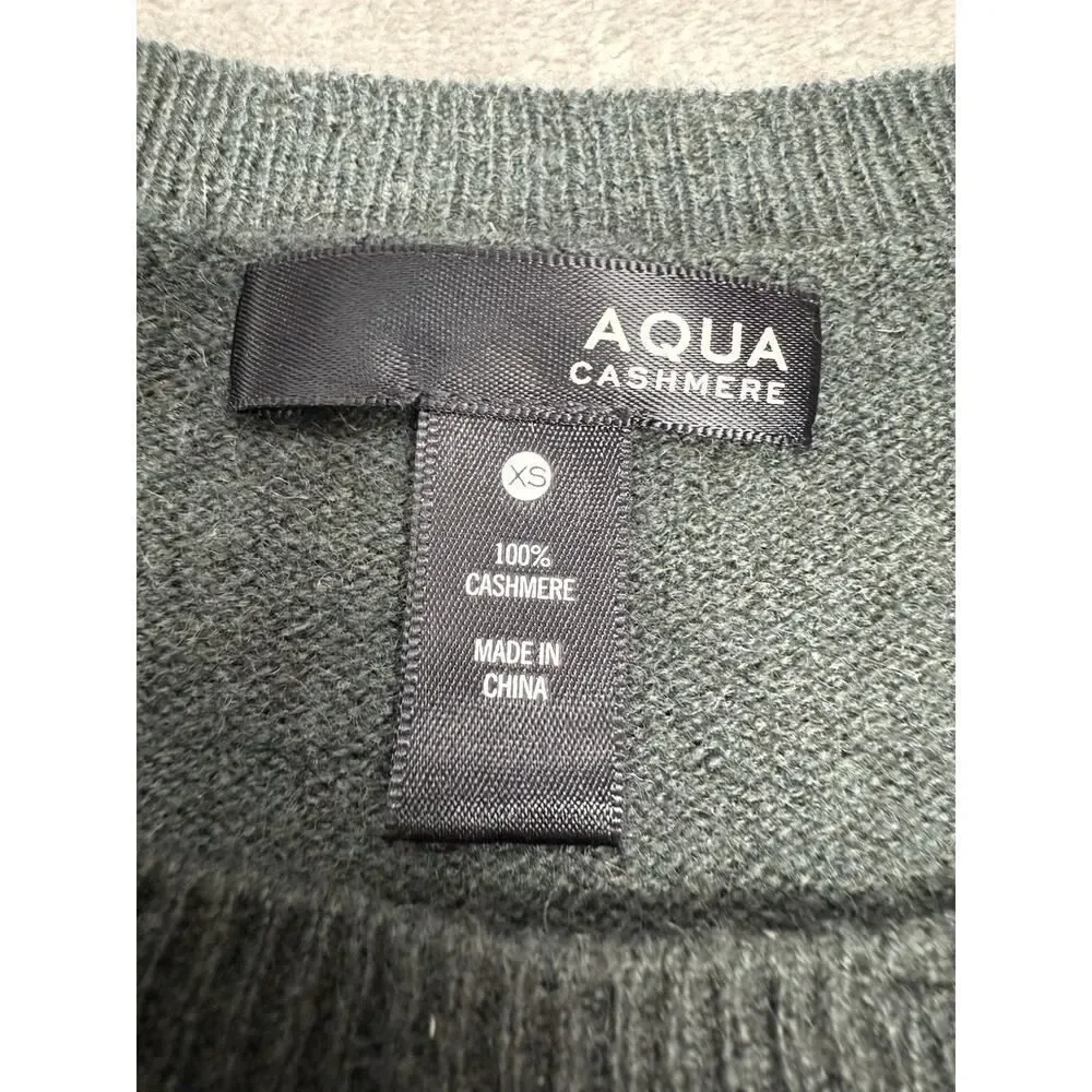 AQUA 100% Cashmere Distressed Sweater XS Green Slouchy Pullover Soft Knit - Picture 11 of 11